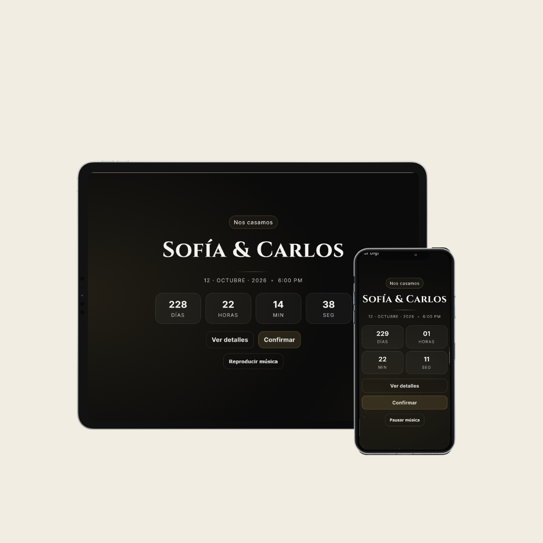 Invitación digital adaptada a tablet y celular